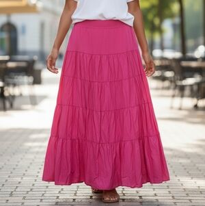 Vintage Pink Tiered Maxi Skirt 90s Y2K Comfy Flowy Festival Size 8 Cottage Boho